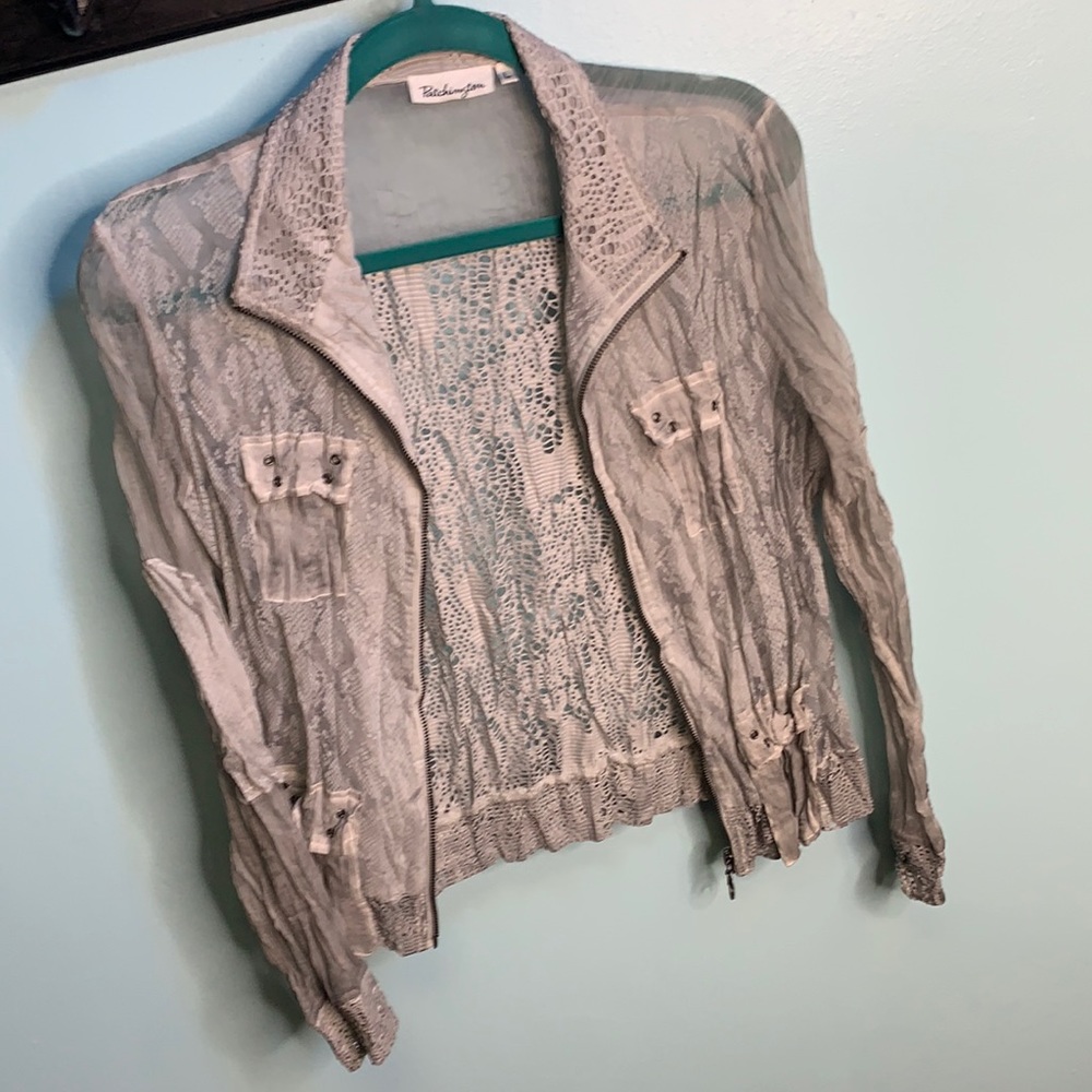 Cute grey mesh snakeskin print zip up